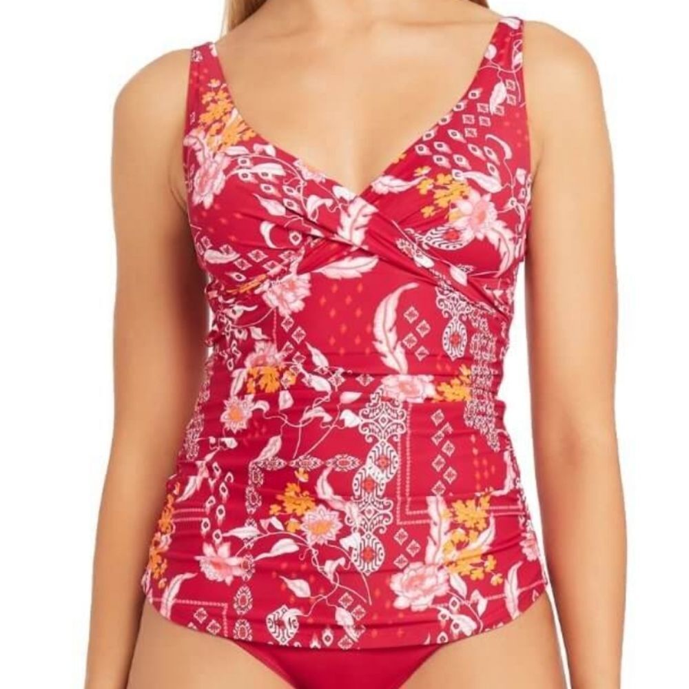Sea Level Jardin Cross Front Style multi Cup fit Singlet Top - Red Size 6